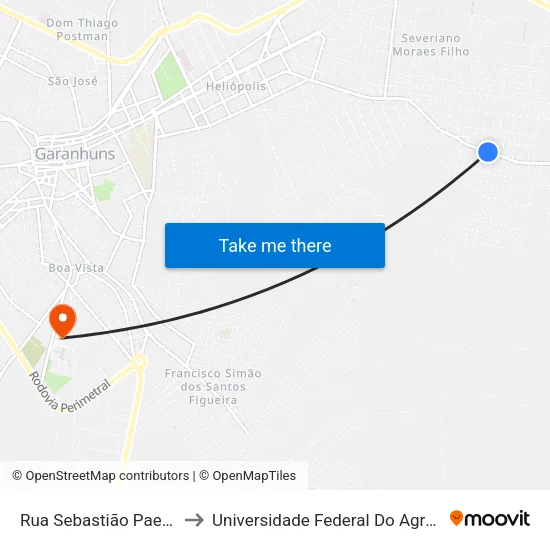 Rua Sebastião Paes De Melo, 804 to Universidade Federal Do Agreste De Pernambuco map