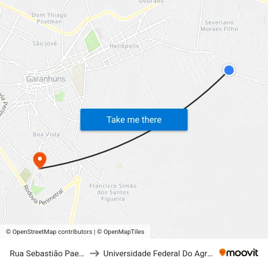 Rua Sebastião Paes De Melo, 254 to Universidade Federal Do Agreste De Pernambuco map