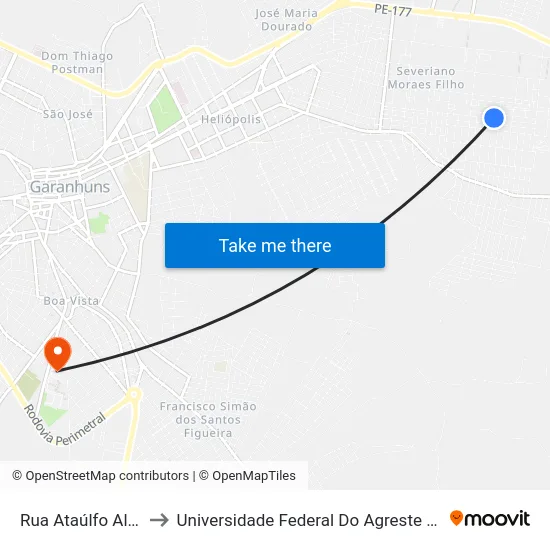 Rua Ataúlfo Alves, 213 to Universidade Federal Do Agreste De Pernambuco map