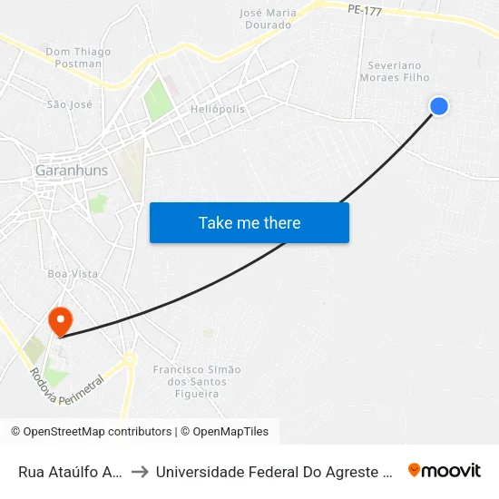 Rua Ataúlfo Alves, 75 to Universidade Federal Do Agreste De Pernambuco map