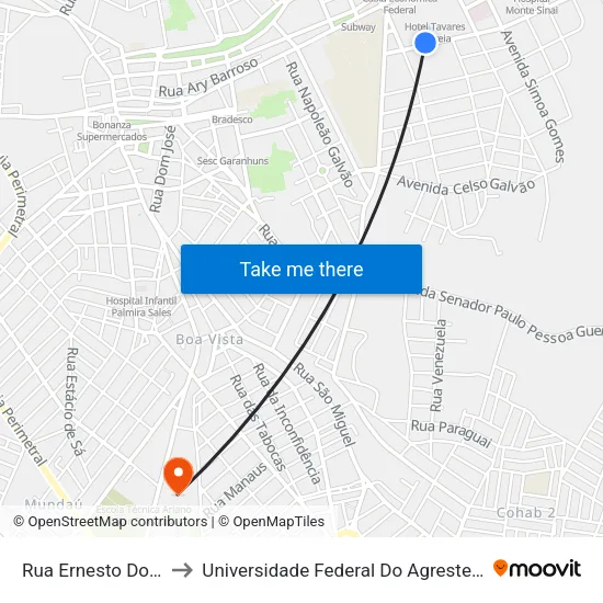 Rua Ernesto Dourado, 85 to Universidade Federal Do Agreste De Pernambuco map