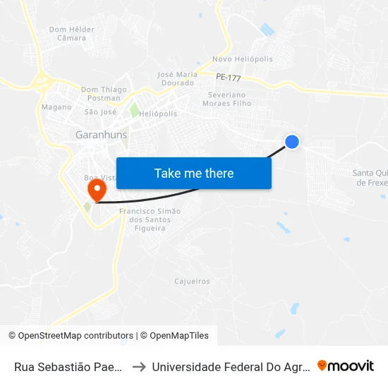 Rua Sebastião Paes De Melo, 1838 to Universidade Federal Do Agreste De Pernambuco map