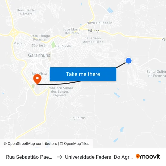 Rua Sebastião Paes De Melo, 2255 to Universidade Federal Do Agreste De Pernambuco map