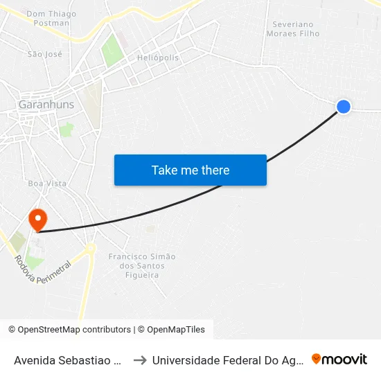 Avenida Sebastiao Paes De Melo, 10 to Universidade Federal Do Agreste De Pernambuco map