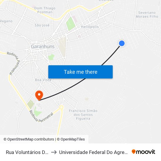 Rua Voluntários Da Pátria, 631 to Universidade Federal Do Agreste De Pernambuco map