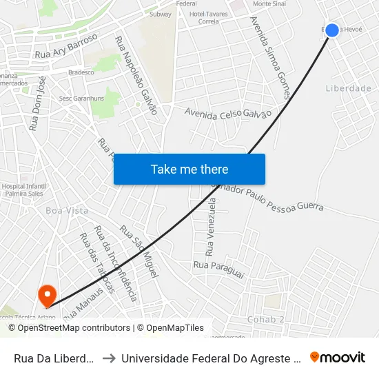 Rua Da Liberdade, 894 to Universidade Federal Do Agreste De Pernambuco map