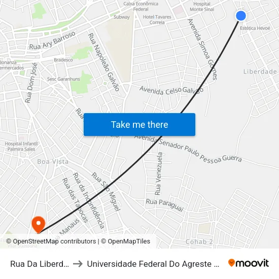 Rua Da Liberdade, 97 to Universidade Federal Do Agreste De Pernambuco map