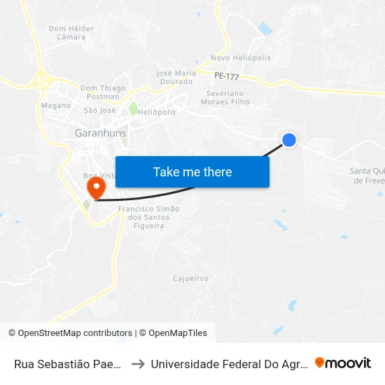 Rua Sebastião Paes De Melo, 1838 to Universidade Federal Do Agreste De Pernambuco map