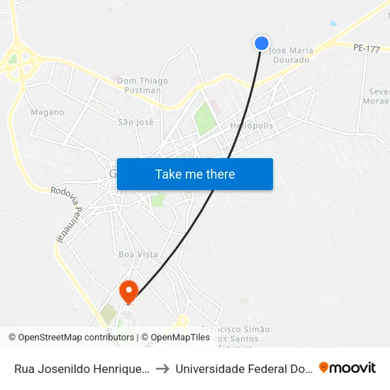 Rua Josenildo Henrique Saraiva Dos Santos, 569 to Universidade Federal Do Agreste De Pernambuco map