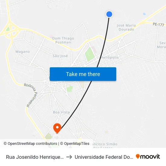 Rua Josenildo Henrique Saraiva Dos Santos, 726 to Universidade Federal Do Agreste De Pernambuco map