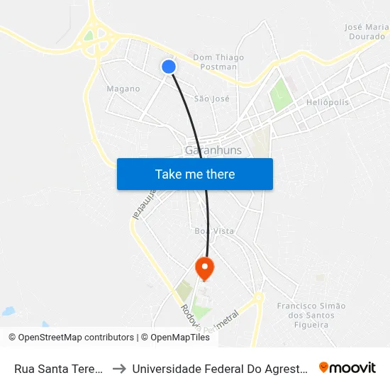 Rua Santa Terezinha, 929 to Universidade Federal Do Agreste De Pernambuco map