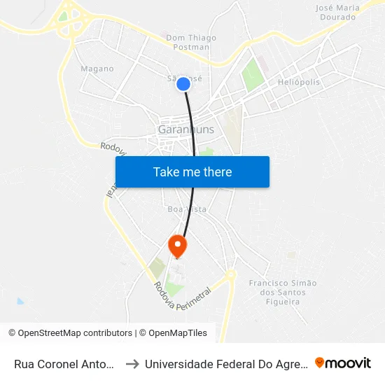 Rua Coronel Antonio Souto, 369 to Universidade Federal Do Agreste De Pernambuco map