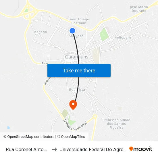 Rua Coronel Antonio Souto, 537 to Universidade Federal Do Agreste De Pernambuco map