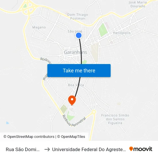 Rua São Domingos, 214 to Universidade Federal Do Agreste De Pernambuco map