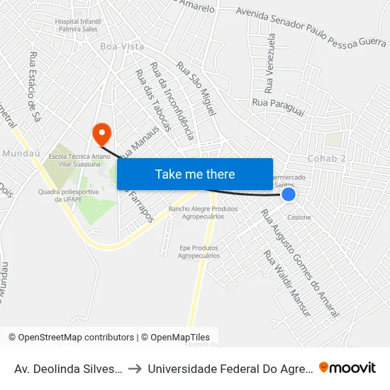 Av. Deolinda Silvestre Valença, 1 to Universidade Federal Do Agreste De Pernambuco map