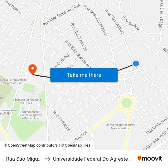 Rua São Miguel, 1533 to Universidade Federal Do Agreste De Pernambuco map