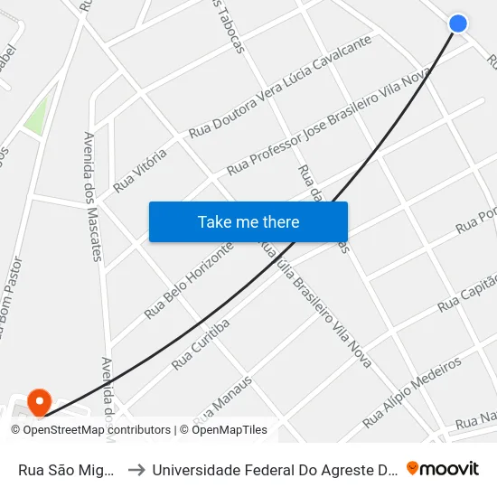 Rua São Miguel, 839 to Universidade Federal Do Agreste De Pernambuco map