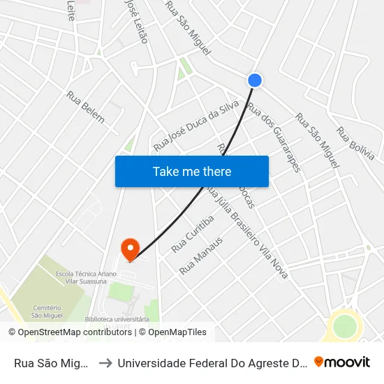 Rua São Miguel, 663 to Universidade Federal Do Agreste De Pernambuco map
