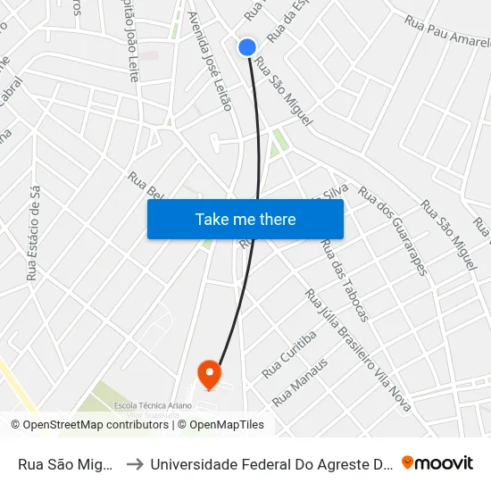 Rua São Miguel, 225 to Universidade Federal Do Agreste De Pernambuco map