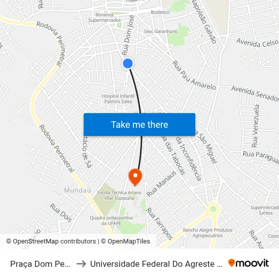 Praça Dom Pedro Ii, 51 to Universidade Federal Do Agreste De Pernambuco map