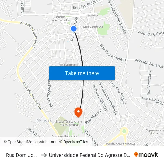 Rua Dom José, 180 to Universidade Federal Do Agreste De Pernambuco map