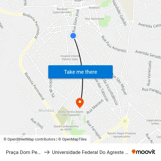 Praça Dom Pedro Ii, 92 to Universidade Federal Do Agreste De Pernambuco map