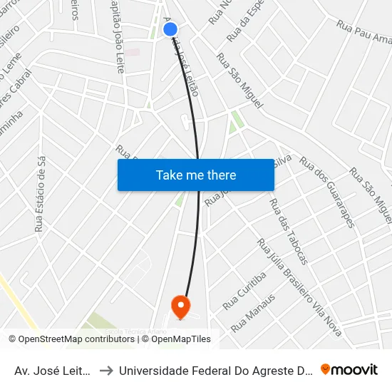 Av. José Leitão, 126 to Universidade Federal Do Agreste De Pernambuco map