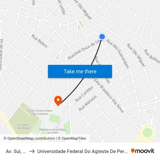 Av. Sul, 250 to Universidade Federal Do Agreste De Pernambuco map