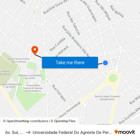 Av. Sul, 950 to Universidade Federal Do Agreste De Pernambuco map
