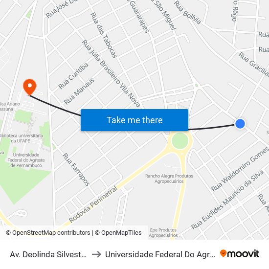 Av. Deolinda Silvestre Valença, 152 to Universidade Federal Do Agreste De Pernambuco map