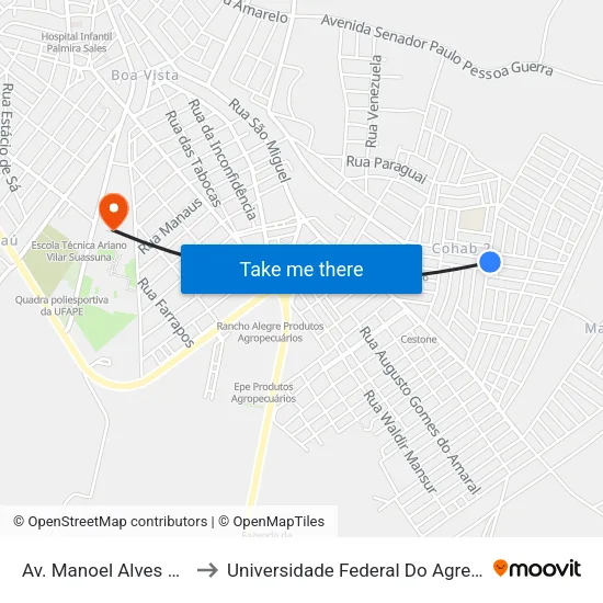 Av. Manoel Alves Machado, 357 to Universidade Federal Do Agreste De Pernambuco map