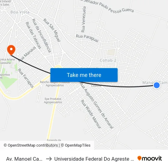 Av. Manoel Camelo, 71 to Universidade Federal Do Agreste De Pernambuco map