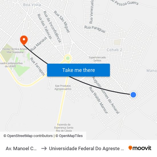 Av. Manoel Camelo, 5 to Universidade Federal Do Agreste De Pernambuco map
