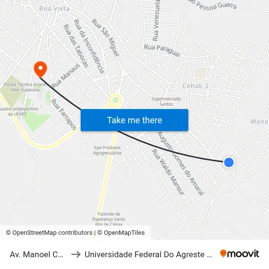 Av. Manoel Camelo, 4 to Universidade Federal Do Agreste De Pernambuco map