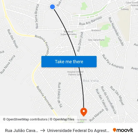 Rua Julião Cavalcante, 47 to Universidade Federal Do Agreste De Pernambuco map