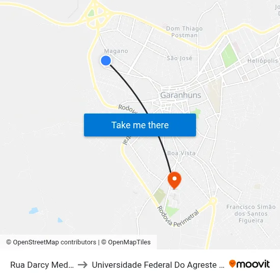 Rua Darcy Medeiros, 64 to Universidade Federal Do Agreste De Pernambuco map