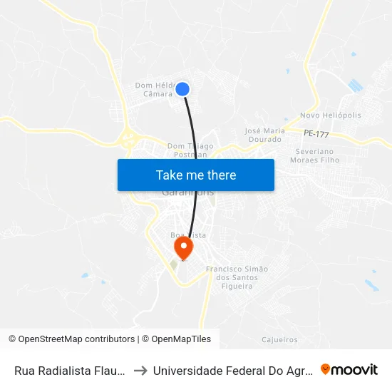 Rua Radialista Flauberto Elias, 639 to Universidade Federal Do Agreste De Pernambuco map