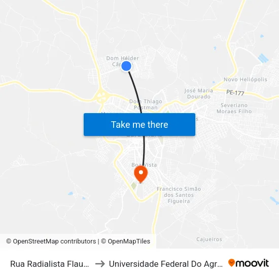 Rua Radialista Flauberto Elias, 120 to Universidade Federal Do Agreste De Pernambuco map