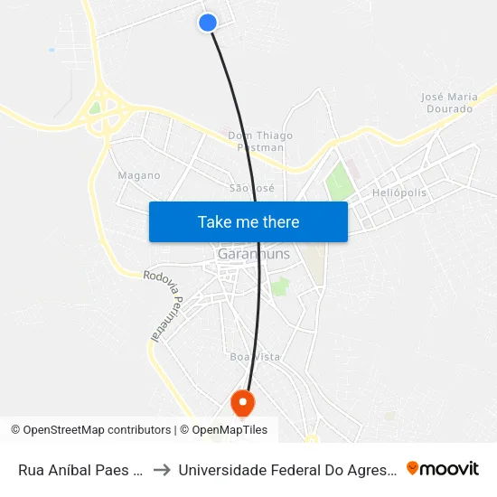 Rua Aníbal Paes De Líra, 131 to Universidade Federal Do Agreste De Pernambuco map