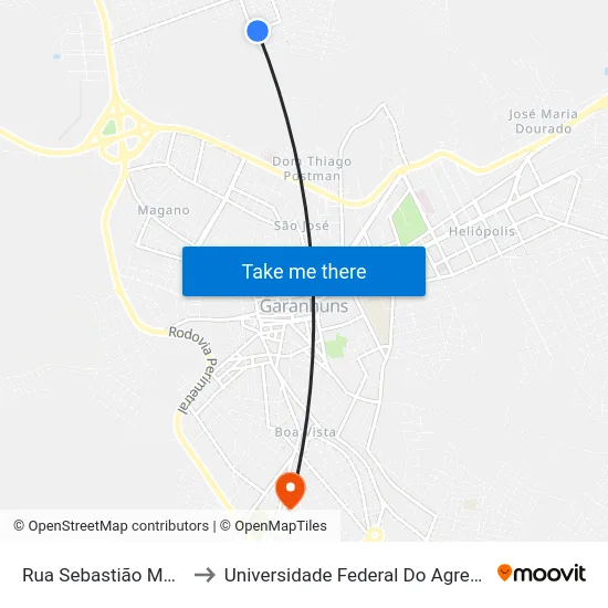 Rua Sebastião Moura Filho, 22 to Universidade Federal Do Agreste De Pernambuco map