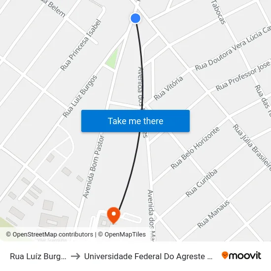 Rua Luíz Burgos, 625 to Universidade Federal Do Agreste De Pernambuco map