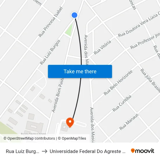 Rua Luíz Burgos, 678 to Universidade Federal Do Agreste De Pernambuco map