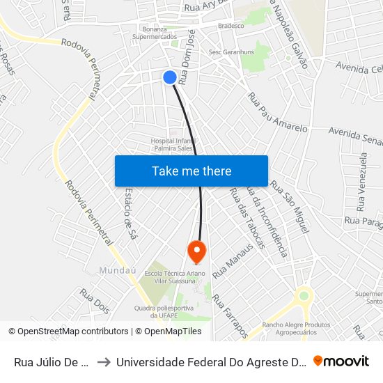 Rua Júlio De Melo, 2 to Universidade Federal Do Agreste De Pernambuco map