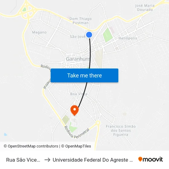 Rua São Vicente, 305 to Universidade Federal Do Agreste De Pernambuco map