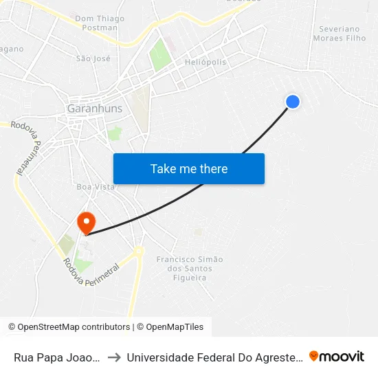 Rua Papa Joao Xxiii, 325 to Universidade Federal Do Agreste De Pernambuco map