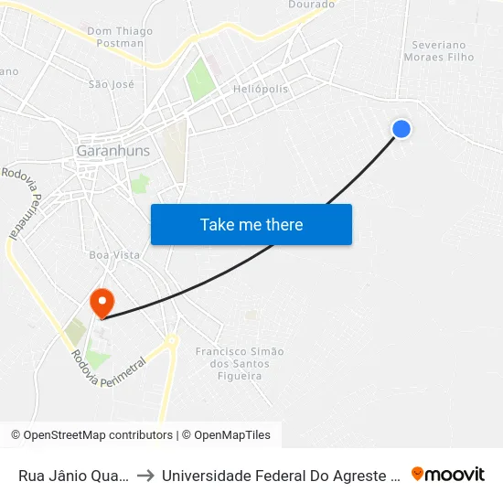 Rua Jânio Quadro, 204 to Universidade Federal Do Agreste De Pernambuco map