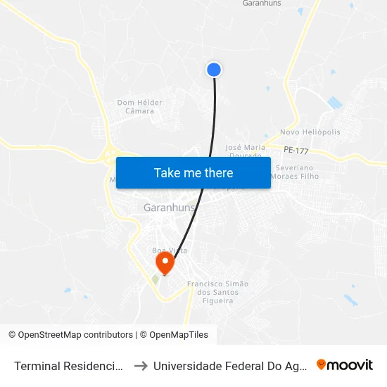 Terminal Residencial São Vicente III to Universidade Federal Do Agreste De Pernambuco map