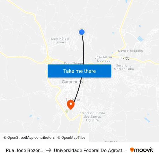 Rua José Bezerra Lins 10 to Universidade Federal Do Agreste De Pernambuco map