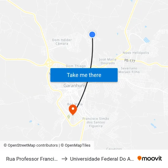 Rua Professor Francisco Félix Viana 103 to Universidade Federal Do Agreste De Pernambuco map
