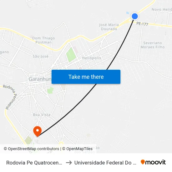 Rodovia Pe Quatrocentos E Vinte E Tres 890 to Universidade Federal Do Agreste De Pernambuco map